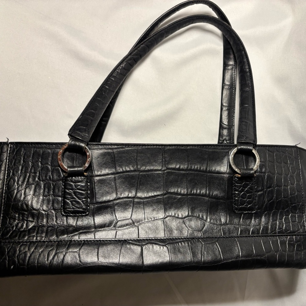 Monsac Leather Black Crocodile-Embossed Women's Tote - Picture 12 of 16